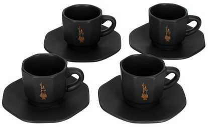Kavos Puodelių Rinkinys - Bialetti Perfetto Moka Porcelianas 4x 75 ml Juodi