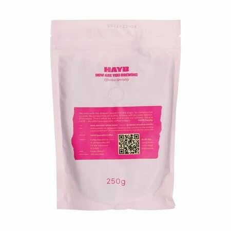 HAYB kava 250 g - galinė pakuotės pusė