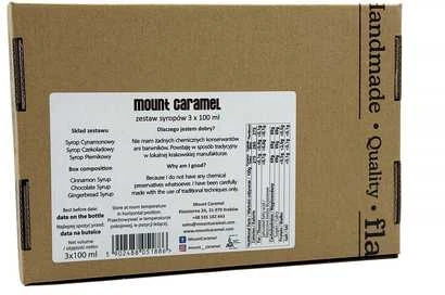 „Mount Caramel“ sirupų rinkinys 3 × 100 ml – šokolado · cinamono · imbiero skonio