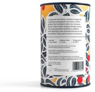 Moya Hojicha arbatos pakuotės nugarėlė su informacija