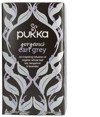 Pukka Gorgeous Earl Grey arbatos dėžutė su lapų grafika