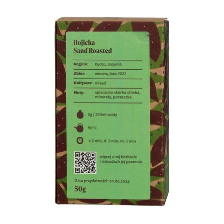 Hojicha arbatos pakuotė su paruošimo instrukcija