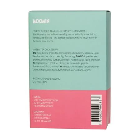 Muminų arbatos pakuotės galinė pusė su informacija