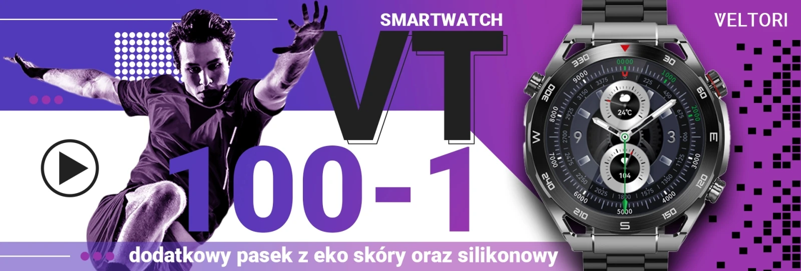 Gino Rossi Išmanusis laikrodis VELTORI VT100-1 + Juodas Dirželis Silikonowy + Juodas Eko Skóra aprašymas - Prekės nuotrauka Gino Rossi Išmanusis laikrodis VELTORI VT100-1 + Juodas Dirželis Silikonowy + Juodas Eko Skóra aprašymas - Prekės nuotrauka