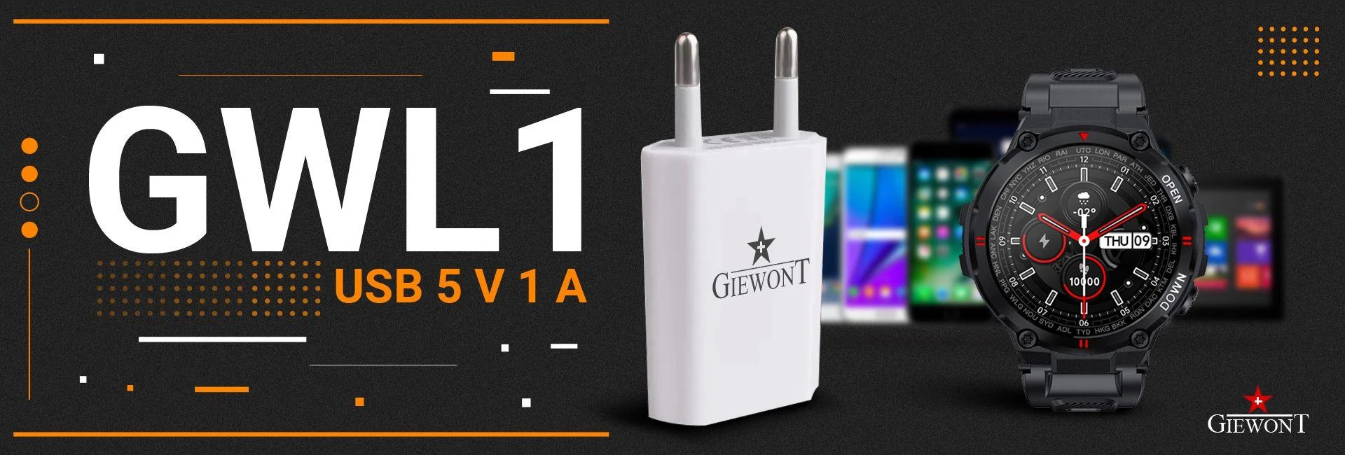 Išmaniojo laikrodžio įkroviklis Giewont USB 5V 1A (GWL1), Baltos spalvos