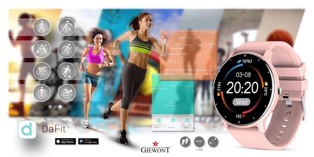 Išmanusis laikrodis Giewont GW120-1, Rožinės spalvos aprašymas - Prekės nuotrauka