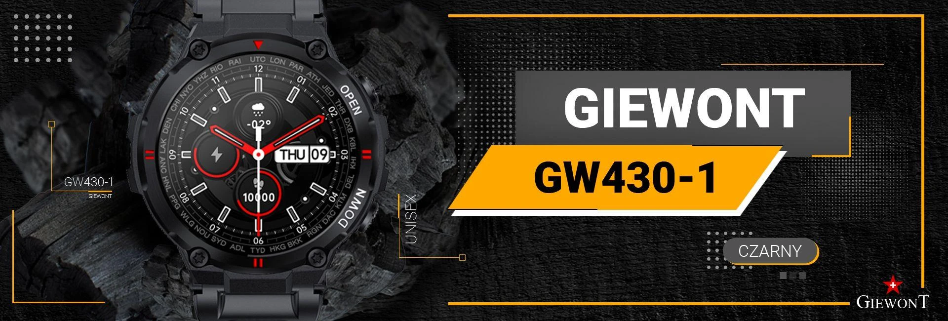 Išmanusis laikrodis Giewont GW430-1, Juodos spalvos