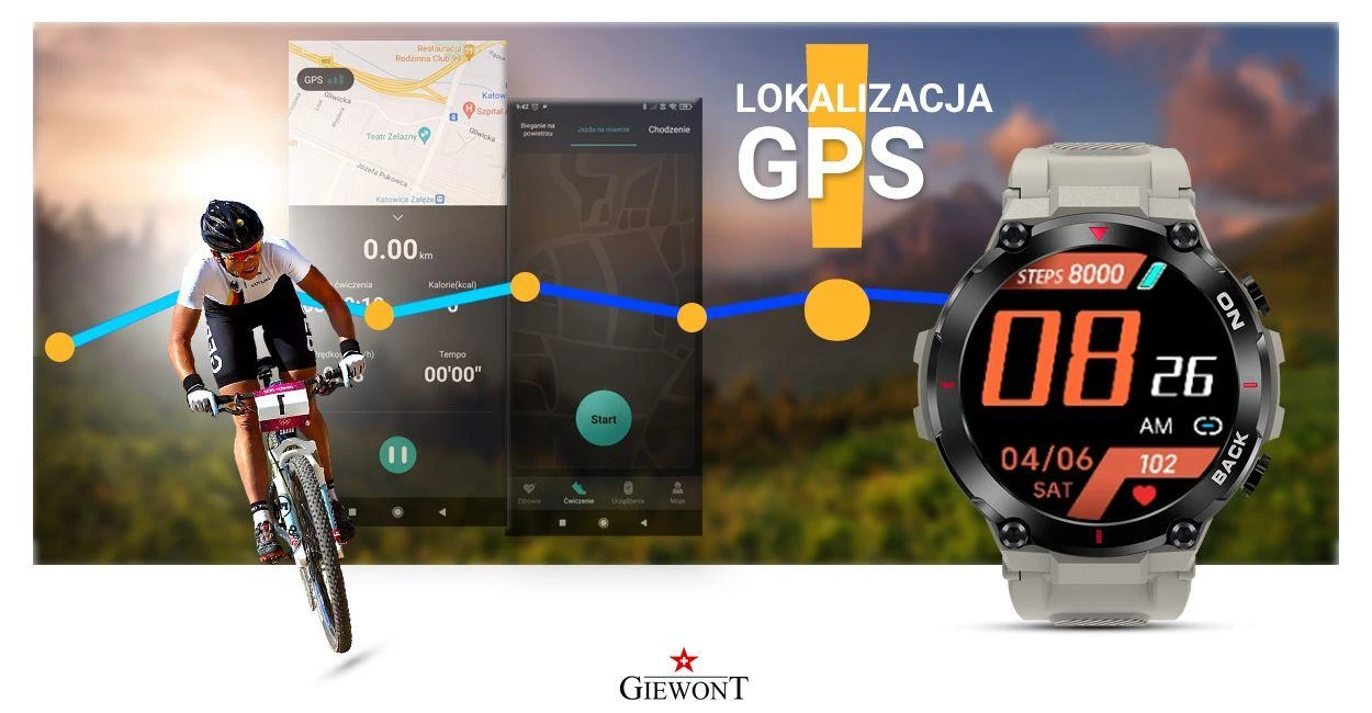 Išmanusis laikrodis Giewont GW460-3 GPS, Juodos spalvos korpuso apvadas su pilkos spalvos dirželiu