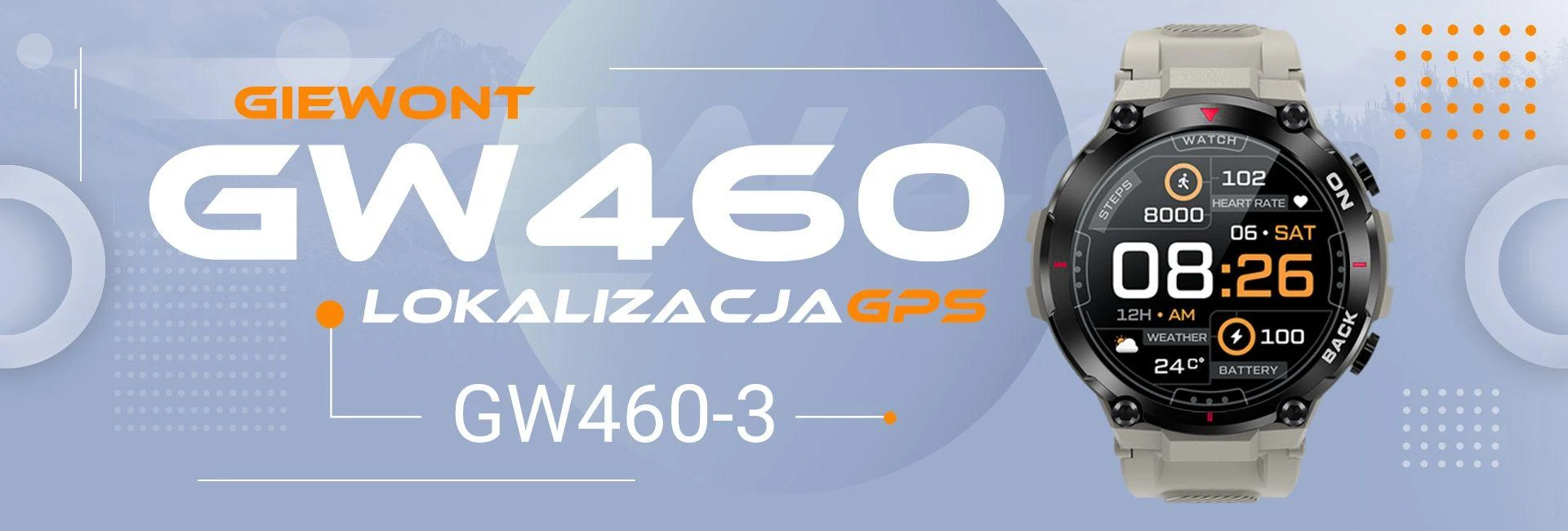Išmanusis laikrodis Giewont GW460-3 GPS, Juodos spalvos korpuso apvadas su pilkos spalvos dirželiu