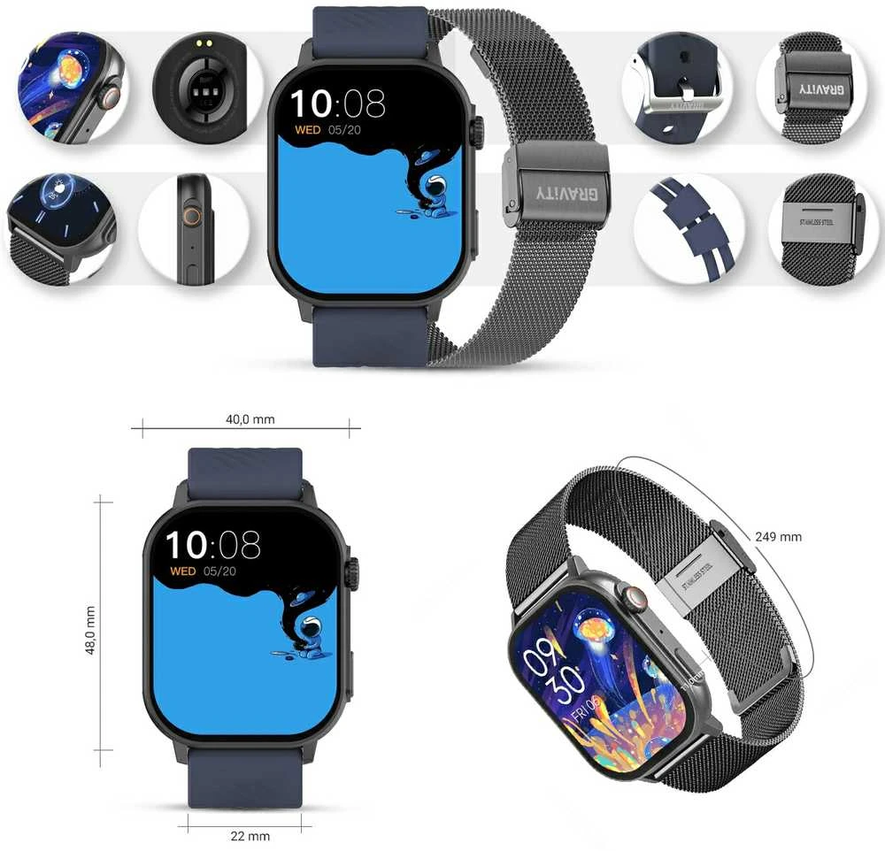 Išmanusis laikrodis UNISEX GRAVITY GT15-4 - ROZMOWY BLUETOOTH, DODATKOWY PASEK (sg029d)