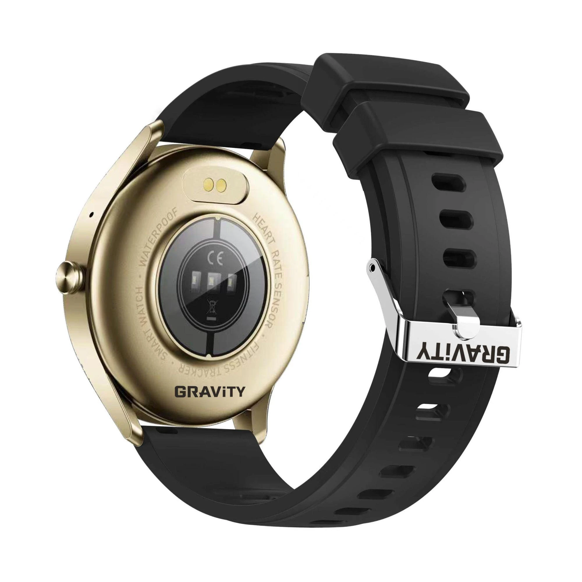 Išmanusis laikrodis Gravity GT2-3, Auksinės spalvos korpusas su juodos spalvos silikoniniu dirželiu