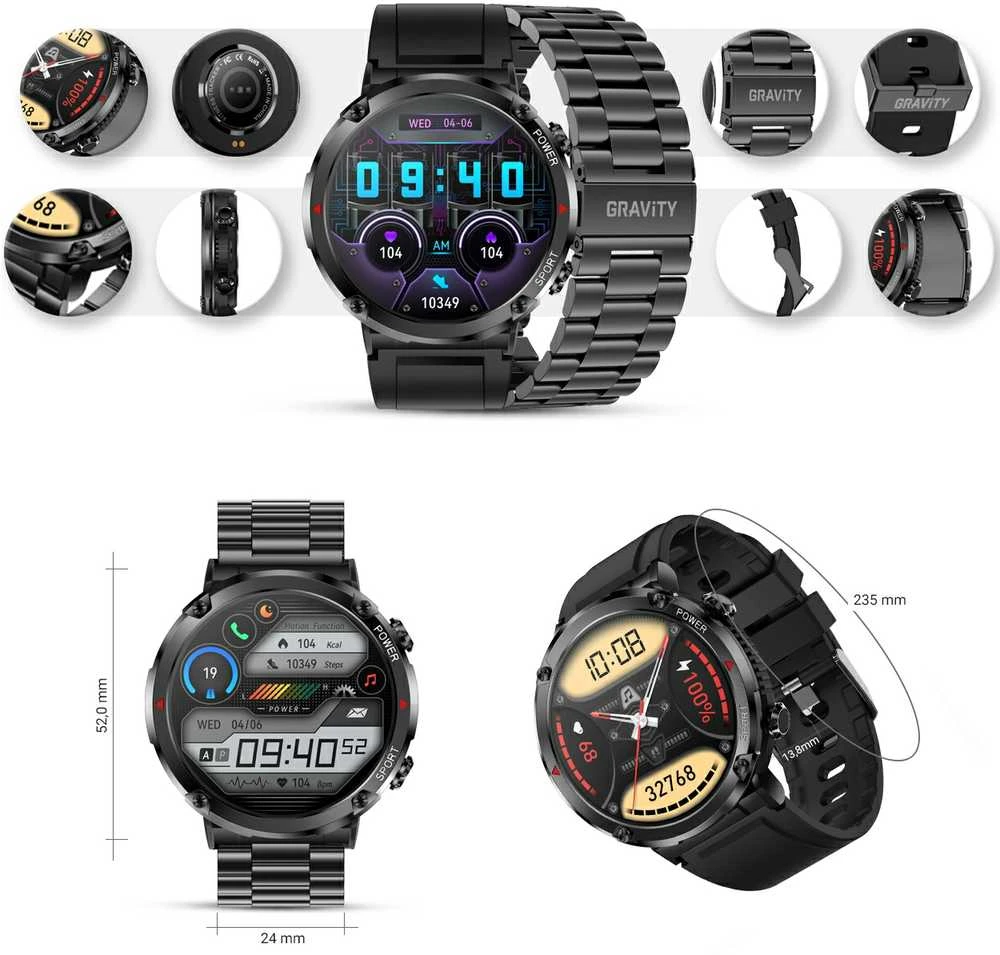 GRAVITY GT21-1 VYRIŠKAS Išmanusis laikrodis - BLUETOOTH CALL, PAPILDOMAS DIRŽAS (sg025a)