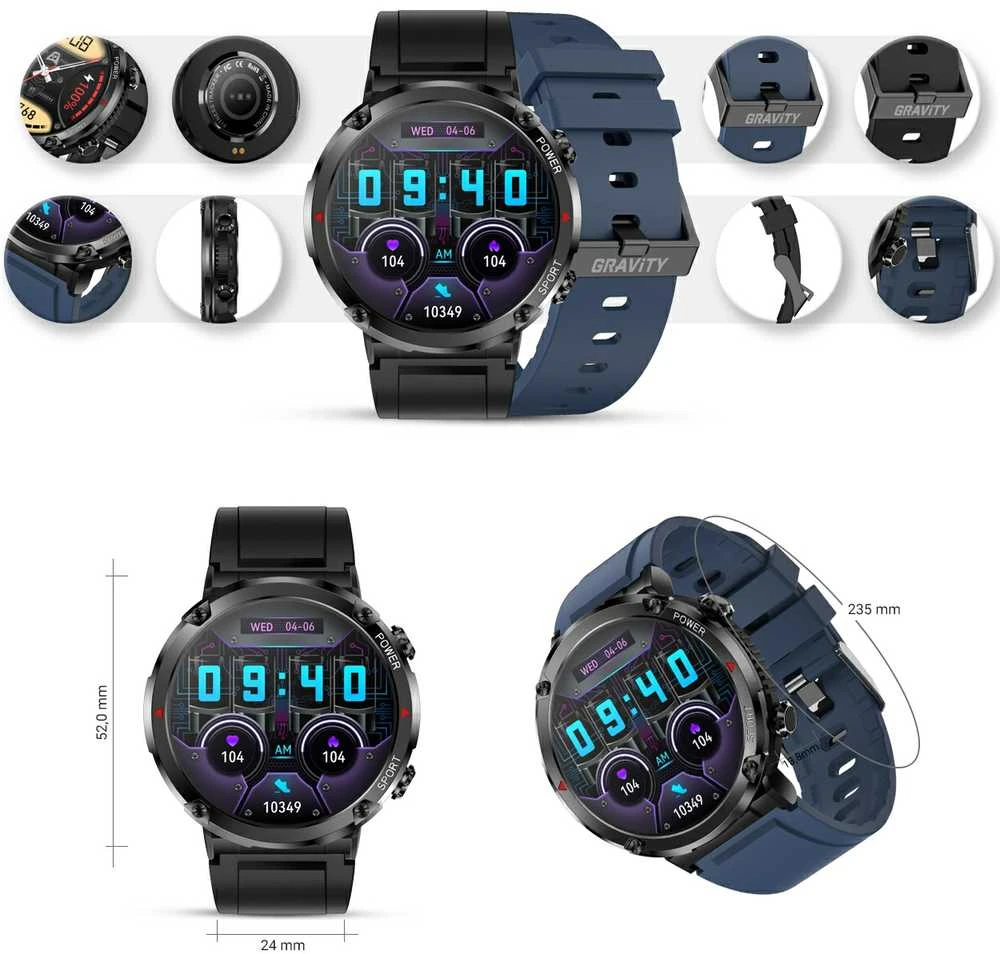 Išmanusis laikrodis MĘSKI GRAVITY GT21-5 - BLUETOOTH CALL, DODATKOWY PASEK (sg025e)
