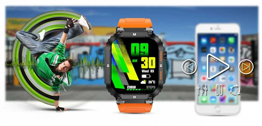 Išmanusis laikrodis Gravity GT6-3, Juodos spalvos korpusas su oranžinės spalvos dirželiu