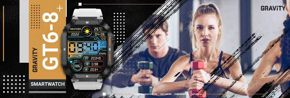 Išmanusis laikrodis Gravity GT6-8, Juodos spalvos korpusas su baltos spalvos dirželiu