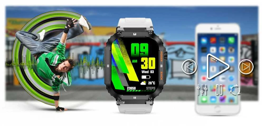 Išmanusis laikrodis Gravity GT6-8, Juodos spalvos korpusas su baltos spalvos dirželiu