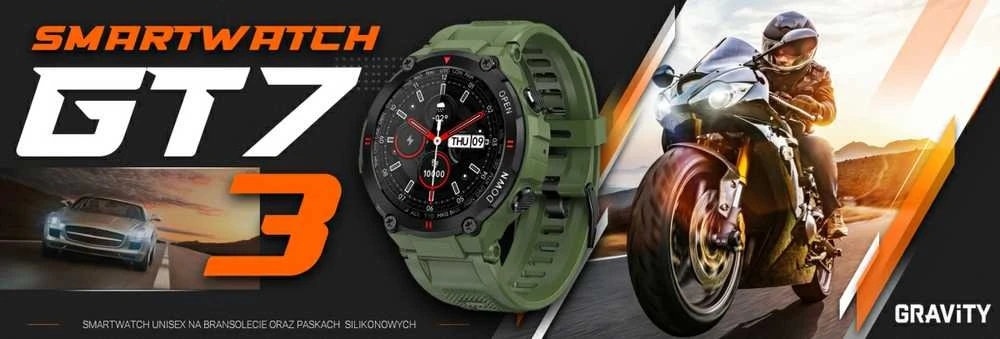 Išmanusis laikrodis Gravity GT7-3, Juodos spalvos korpuso apvadas su žalios spalvos dirželiu