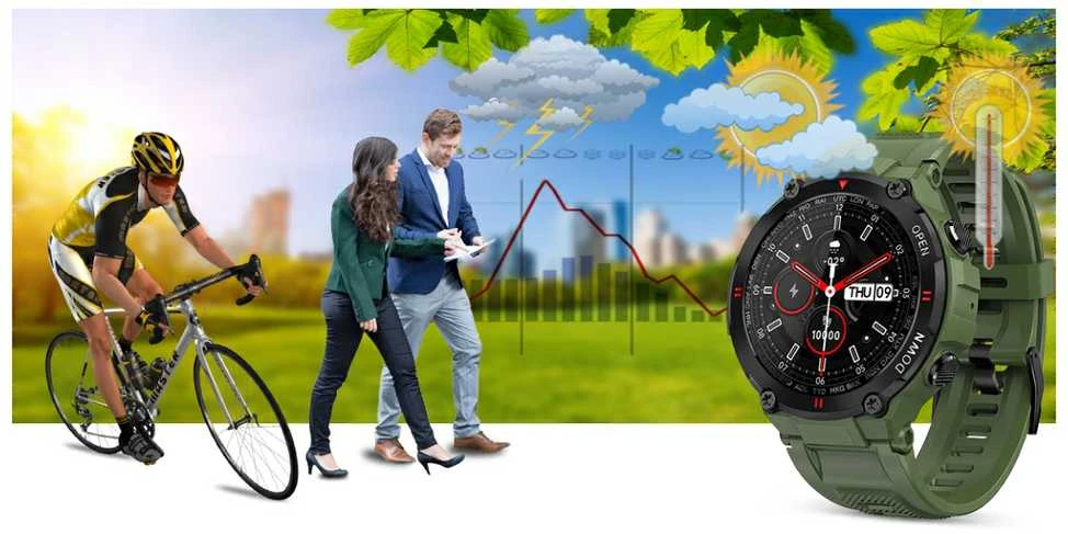 Išmanusis laikrodis Gravity GT7-3, Juodos spalvos korpuso apvadas su žalios spalvos dirželiu