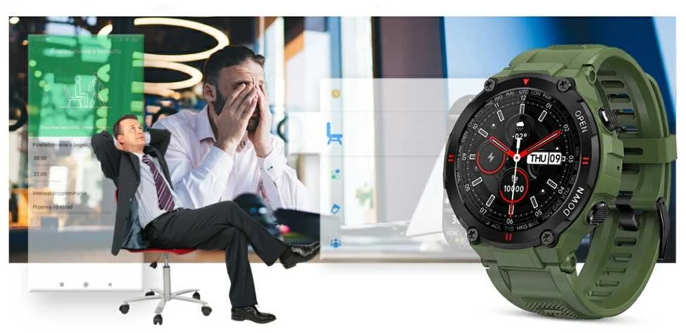 Išmanusis laikrodis Gravity GT7-3, Juodos spalvos korpuso apvadas su žalios spalvos dirželiu