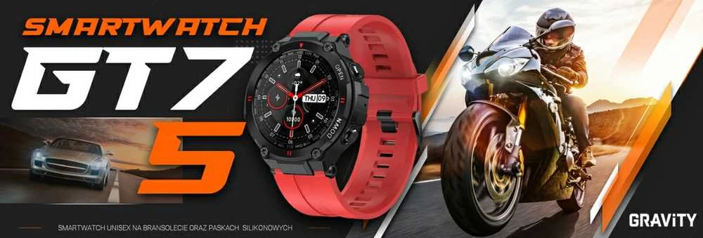 Išmanusis laikrodis Gravity GT7-5, Juodos spalvos korpusas su raudonos spalvos dirželiu