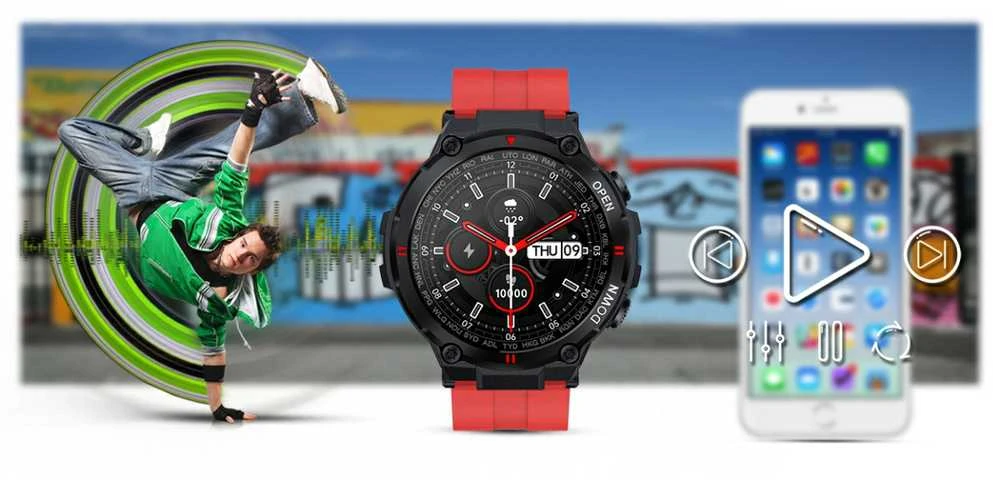 Išmanusis laikrodis Gravity GT7-5, Juodos spalvos korpusas su raudonos spalvos dirželiu