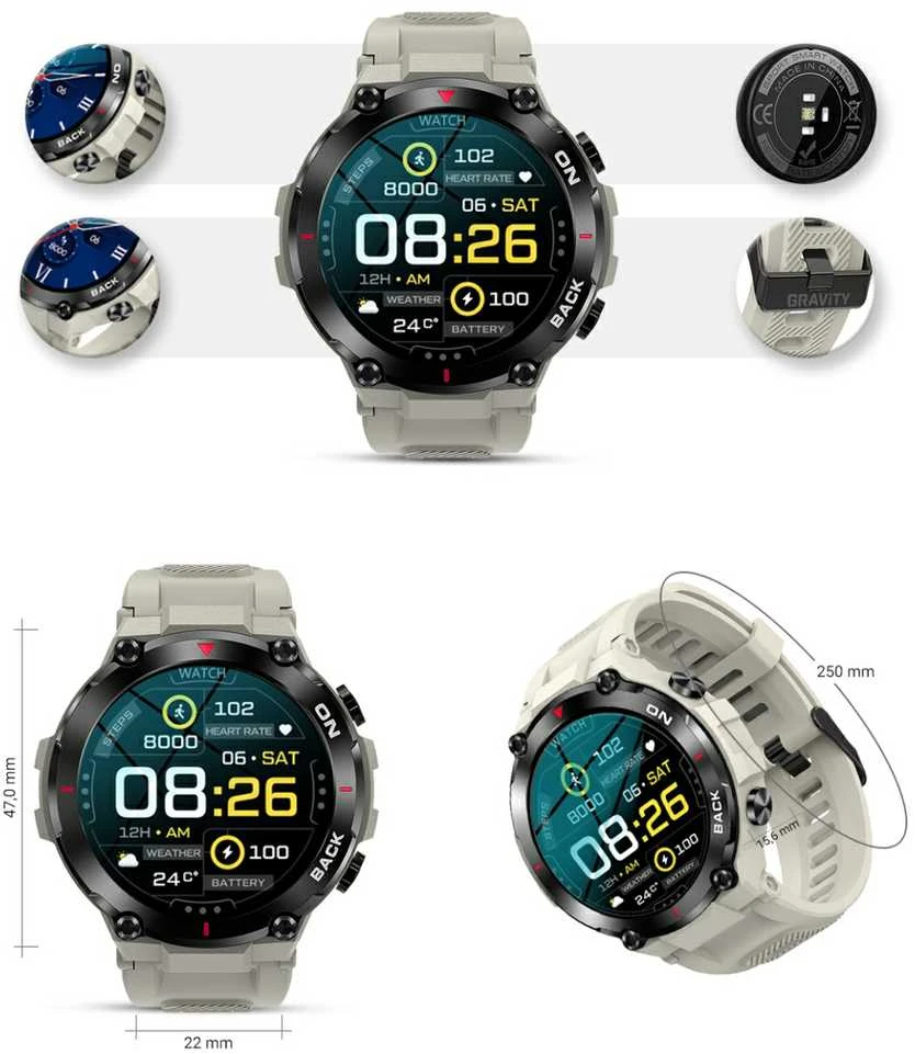 Išmanusis laikrodis Gravity GT8-4, juoda/pilka