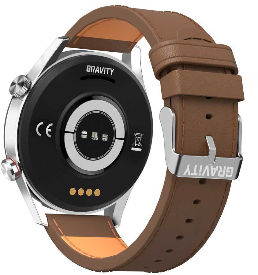 Išmanusis laikrodis Gravity GT4-7, Sidabro spalvos korpusas su rudos spalvos dirželiu