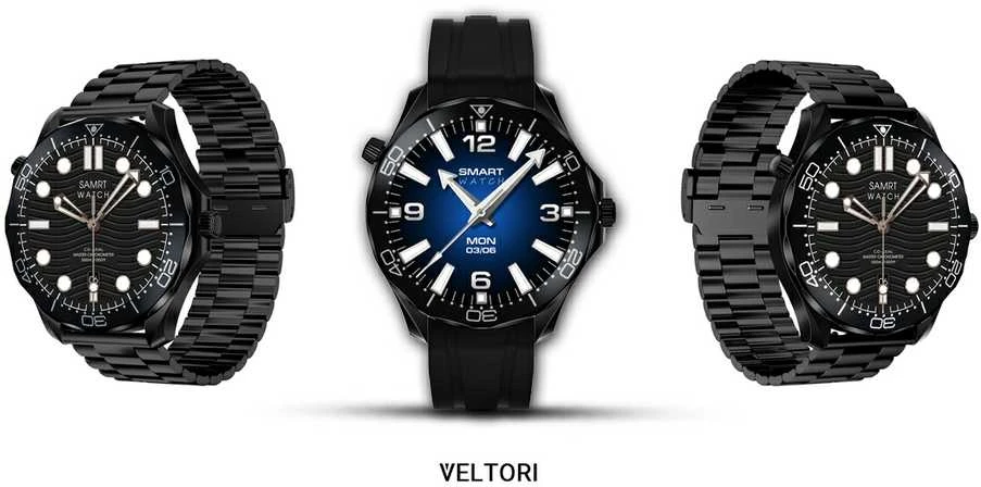 VELTORI VT150-1 Išmanusis laikrodis Juodas silikoninis dirželis ir Juoda apyrankė