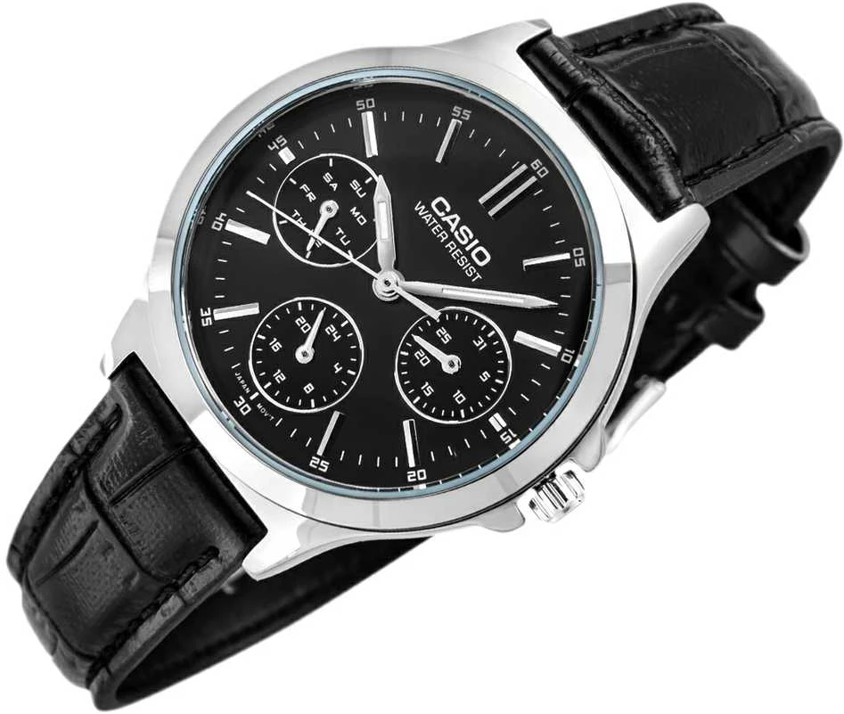 Casio laikrodis LTP-V300L-1A moterims, juodas ciferblatas, sidabrinė korpusas