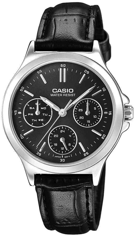 Casio laikrodis LTP-V300L-1A moterims, juodas ciferblatas, sidabrinė korpusas