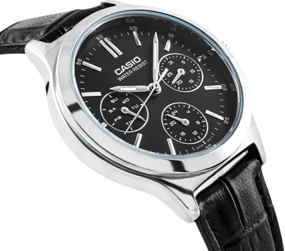 Casio laikrodis LTP-V300L-1A moterims, juodas ciferblatas, sidabrinė korpusas