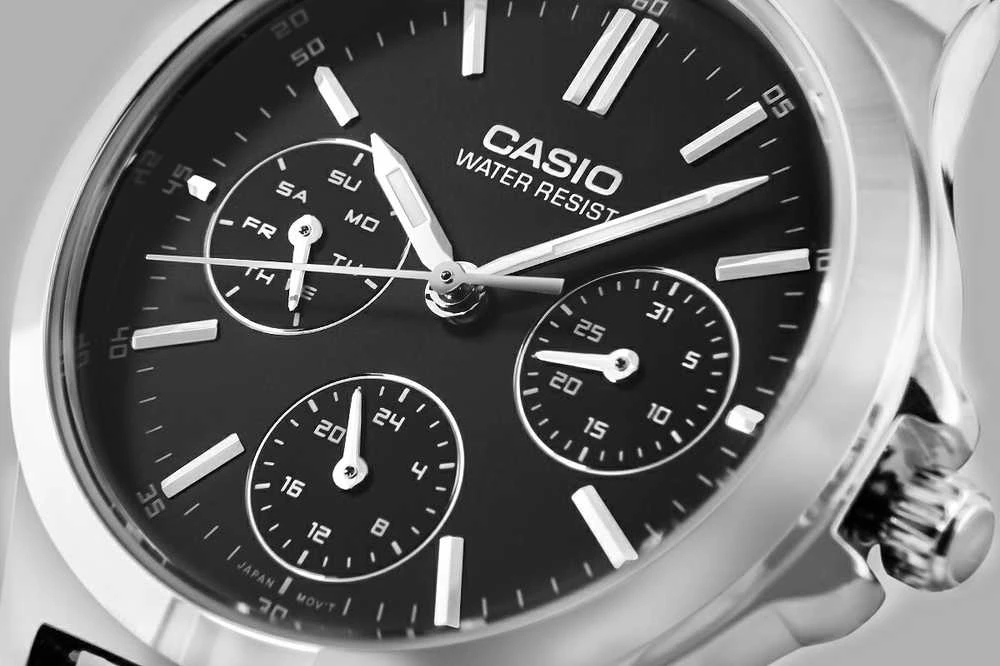 Casio laikrodis LTP-V300L-1A moterims, juodas ciferblatas, sidabrinė korpusas