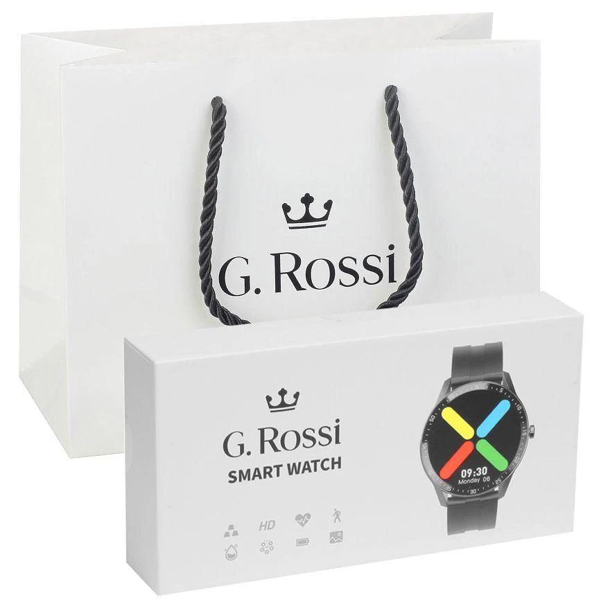 Išmanusis laikrodis Gino Rossi SW018-2, Sidabro spalvos korpusas su pilkos spalvos dirželiu