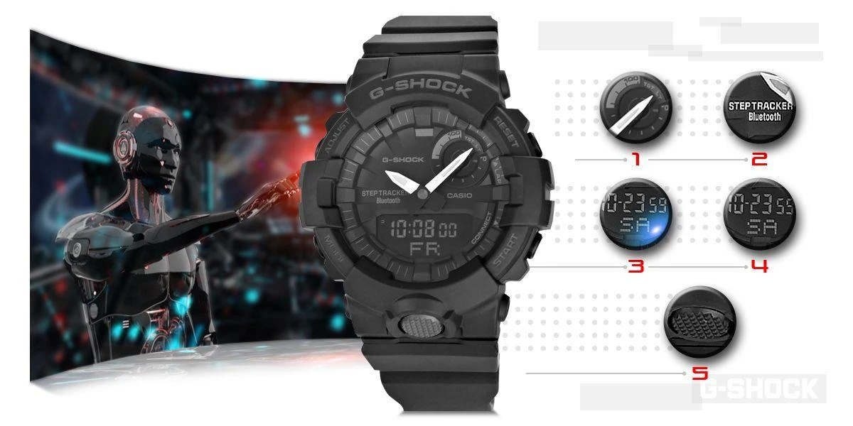 Casio GBA-800-1AER rankinis laikrodis Kvartcas Kištukinis Juoda