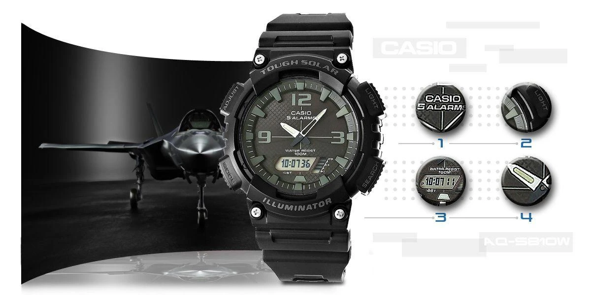 Laikrodis CASIO MEN S WATCH AQ-S810W 1A2V (zd044b) - SOLAR POWERED + BOX