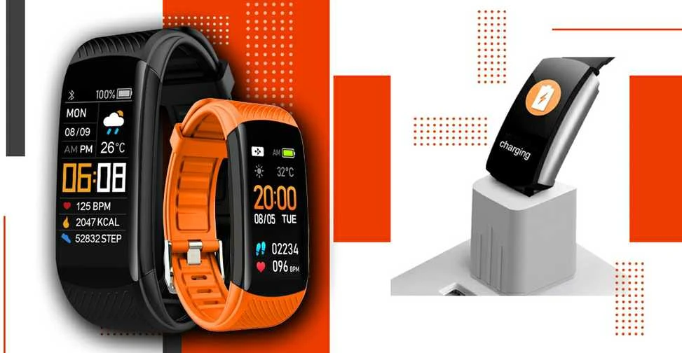 Išmanioji apyrankė Giewont GW200-9, Juodos spalvos su papildoma oranžinės spalvos apyranke komplektacijoje