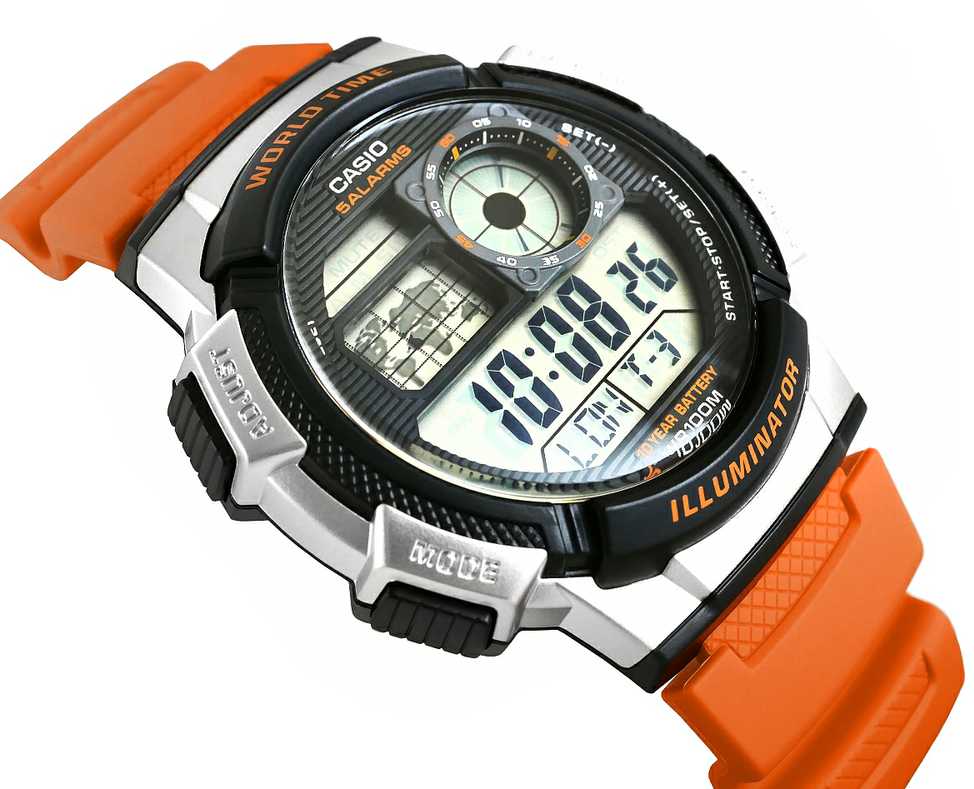 Laikrodis Casio Collection Vintage CASIO SPORT DIVER - WORLD TIME ILLUMINATOR 5 ALARMS, 10 YEARS BATTERY - REDCASIO SPORT DIVER - WORLD TIME ILLUMINATOR 5 ALARMS, 10 YEARS BATTERY - Oranžinis AE-1000W-4BVDF