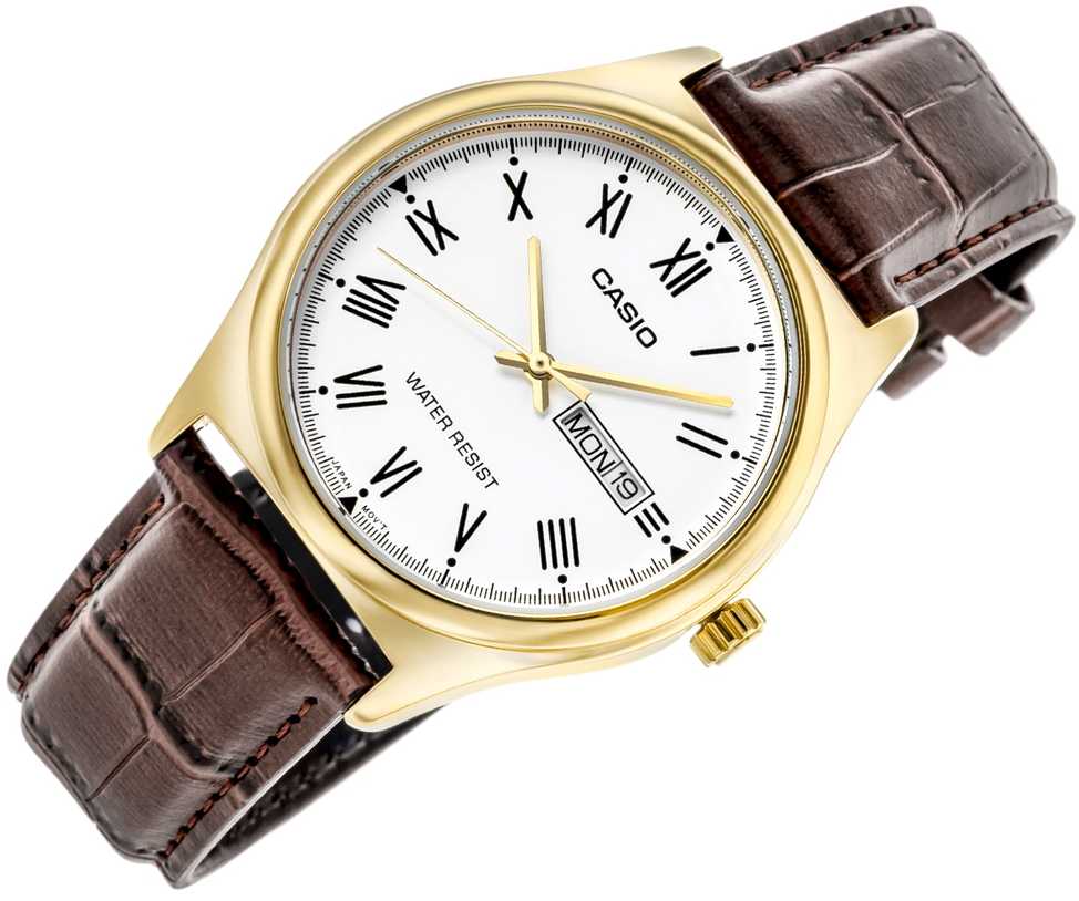 Laikrodis Casio kolekcija Vintažinis CASIO KOLEKCIJOS modelis DIENOS IR DATOS ROMĖNIEČIŠKI INDEKSAI, ODINIAI - AUKSINIAI