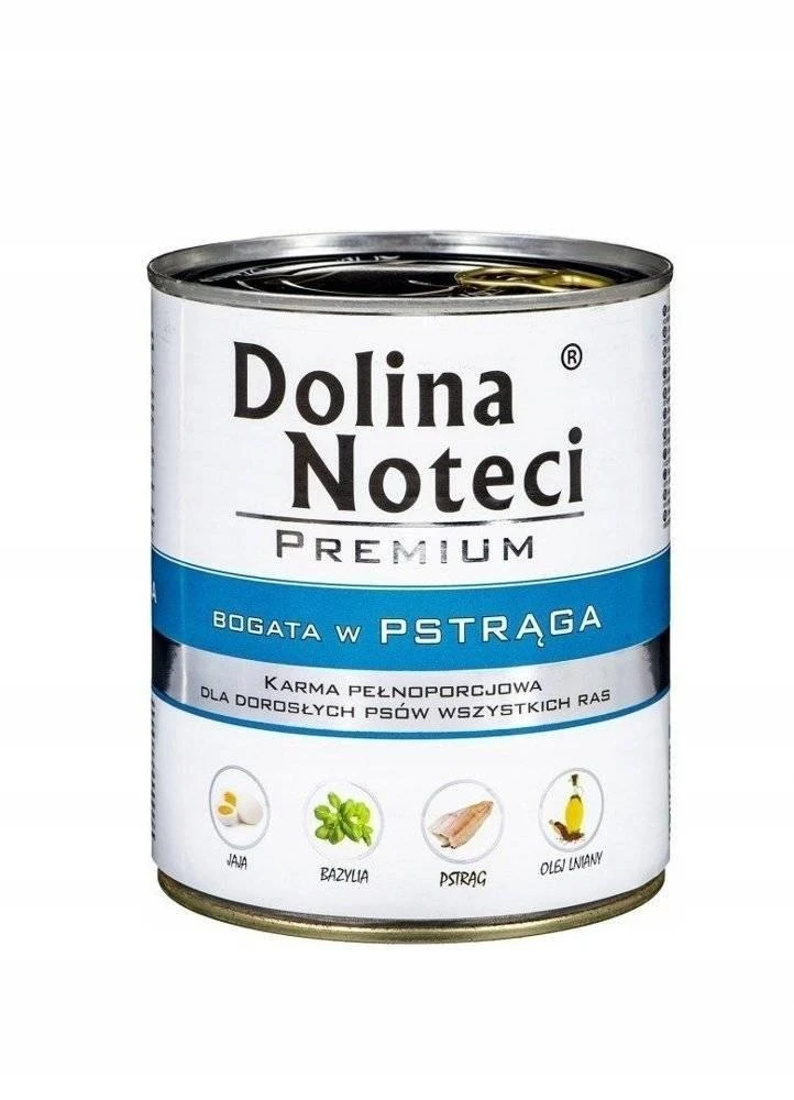 Visavertis konservuotas pašaras visų veislių suaugusiems šunims Dolina Noteci PREMIUM su upėtakiu 800g