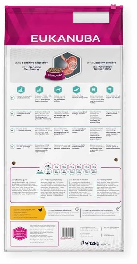 Eukanuba Daily Care Sensitive Digestion Adult visavertis pašaras suaugusiems jautrų virškinimą turintiems šunims 12kg