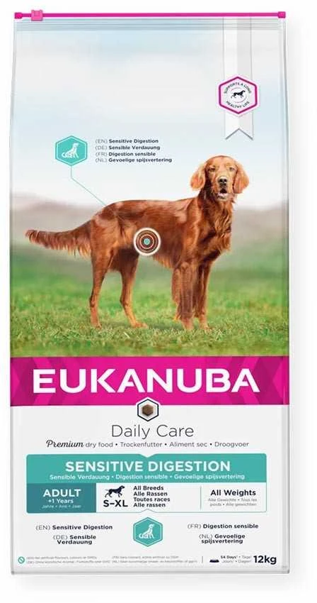 Eukanuba Daily Care Sensitive Digestion Adult visavertis pašaras suaugusiems jautrų virškinimą turintiems šunims 12kg