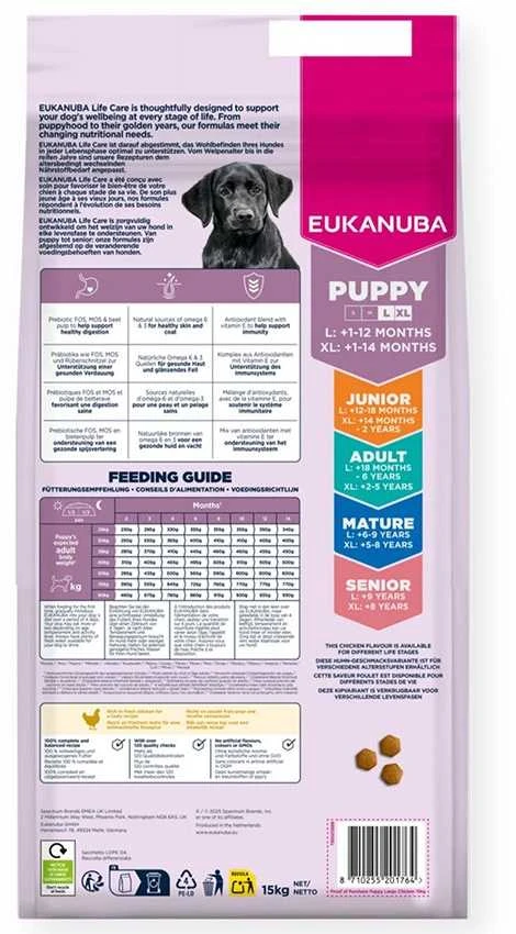 Eukanuba Life Care sausas pašaras didelių veislių šuniukams su vištiena, L, 15 kg
