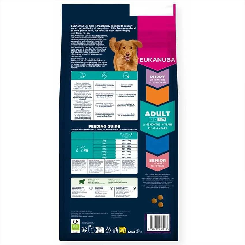 Eukanuba Life Care sausas pašaras didelių veislių šunims su ėriena ir ryžiais, L, 12 kg