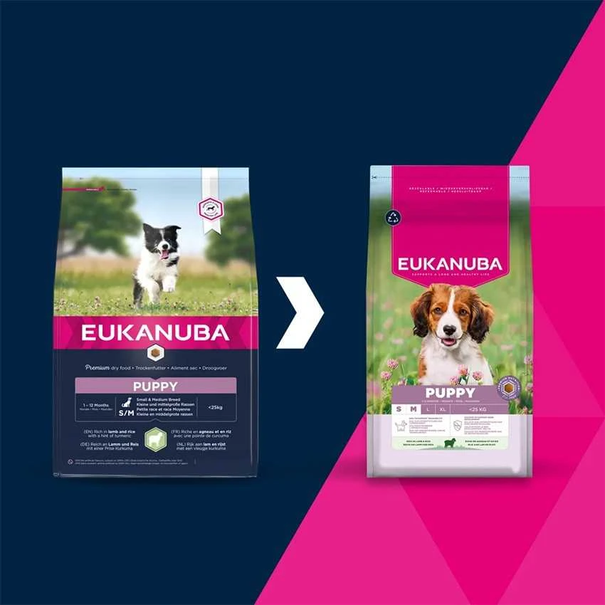 Sausas maistas Eukanuba Life Care mažų ir vidutinių veislių šuniukams su ėriena ir ryžiais, S/M, 12 kg