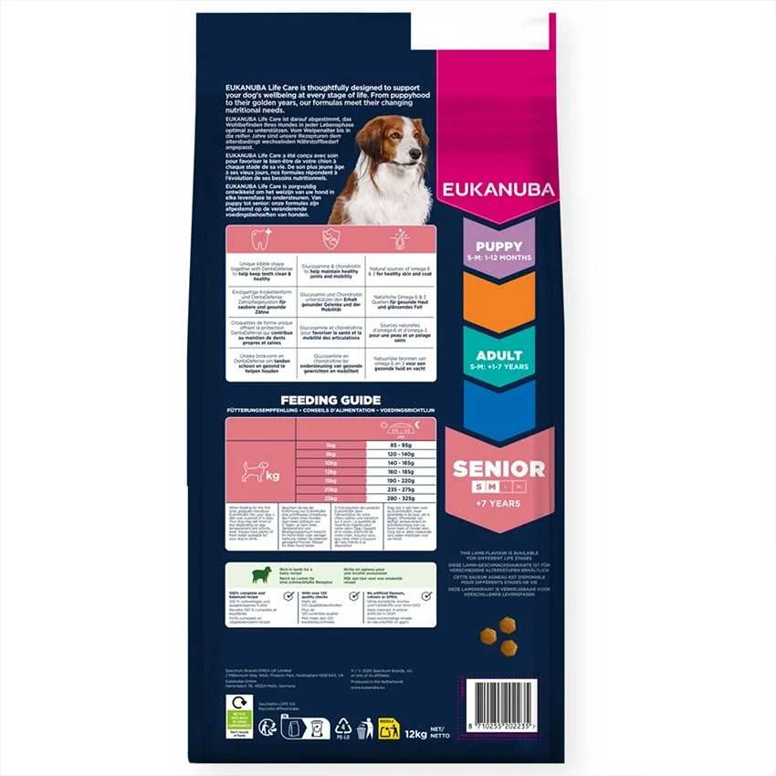 Eukanuba Life Care sausas pašaras mažų ir vidutinių veislių senyviems šunims su ėriena ir ryžiais, S/M, 12 kg