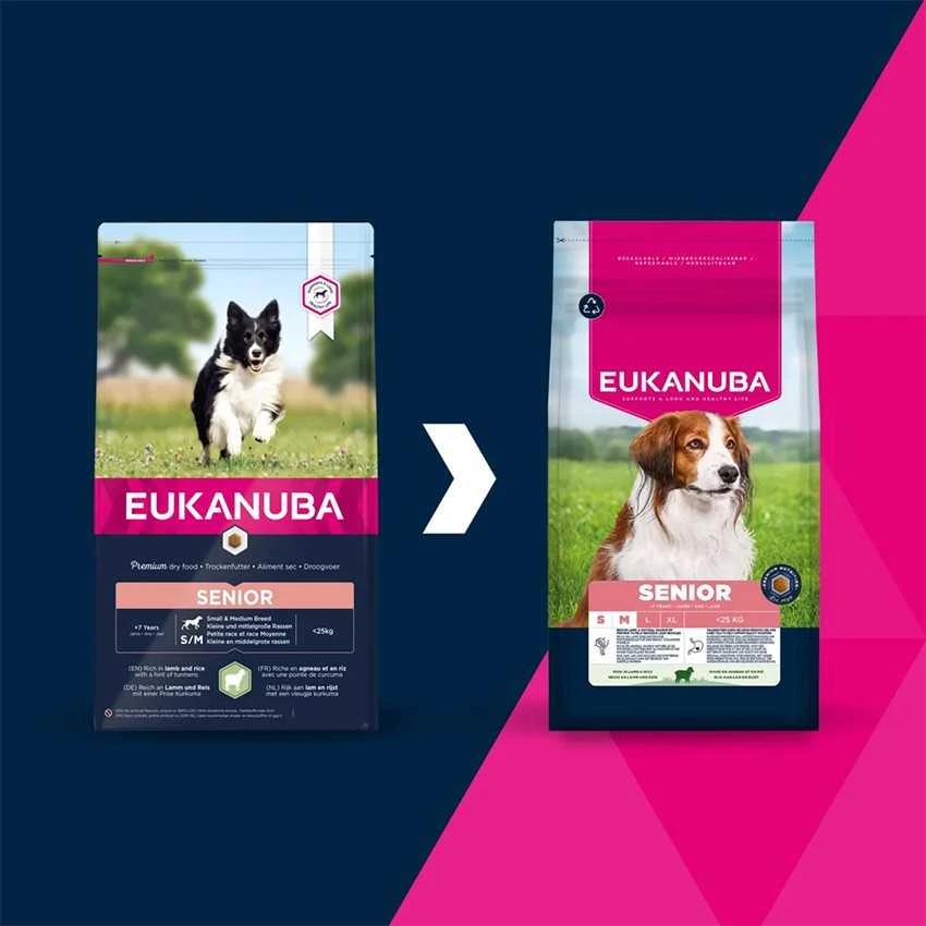 Eukanuba Life Care sausas pašaras mažų ir vidutinių veislių senyviems šunims su ėriena ir ryžiais, S/M, 12 kg