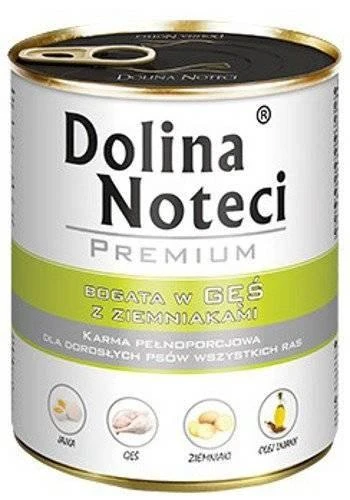 Visavertis konservuotas pašaras visų veislių suaugusiems šunims Dolina Noteci PREMIUM su žąsiena ir bulvėmis 800g
