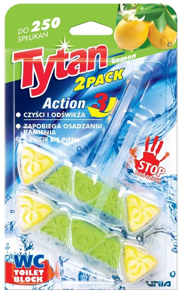 Unia Pakabinamas WC valiklis-gaiviklis Tytan Action 3 Lemon 2 x 40 g