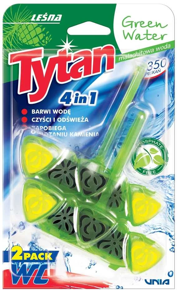 Tytan 4in1 pakabinamas klozeto valiklis-gaiviklis Žalias Vanduo 2x40g
