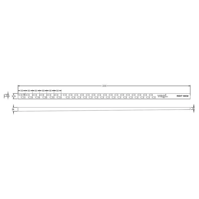 Vogi juodas dušo profilis nuolydžiui formuoti, dešininis 120cm